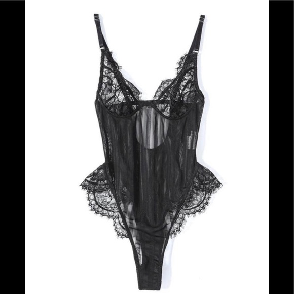 Black eyelash lace detail mesh bodysuit - Picture 5 of 7